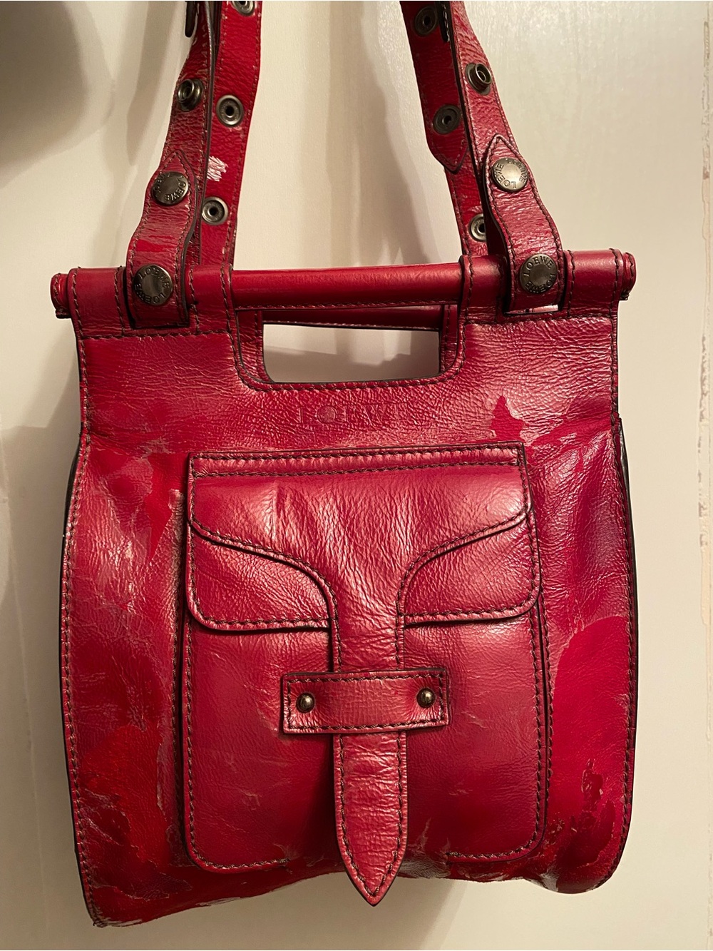 Stylish Red Women's Leather Tote Bag - Unbranded